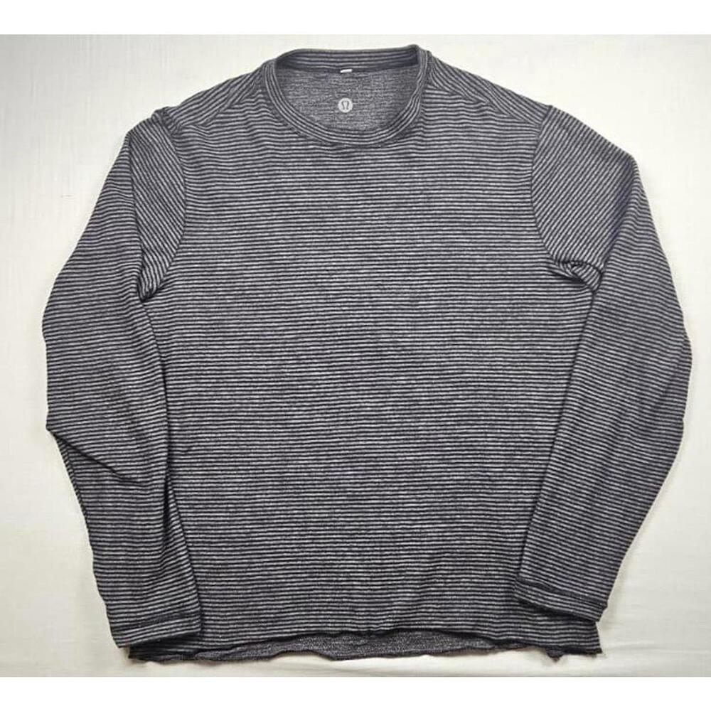 Lululemon‎ Mens Long Sleeve Shirt Black Stripes Soft Stretch Pullover Size Large